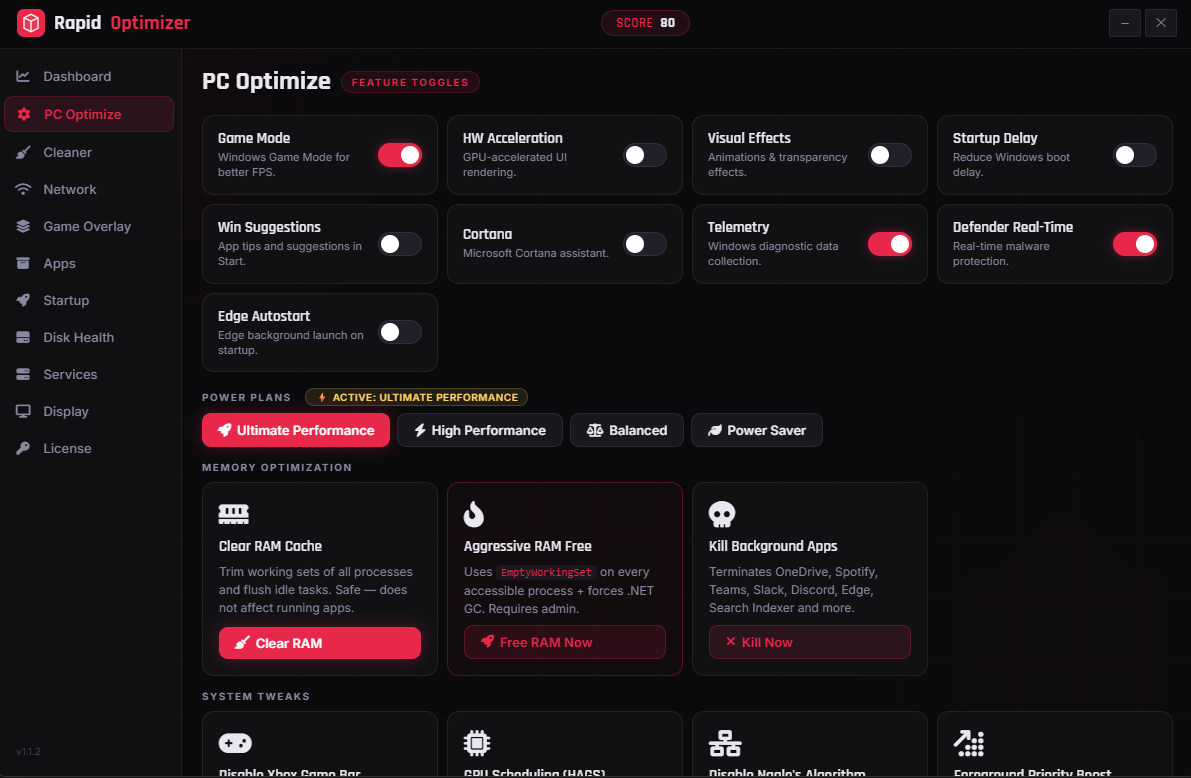 PC Optimize Feature Toggles